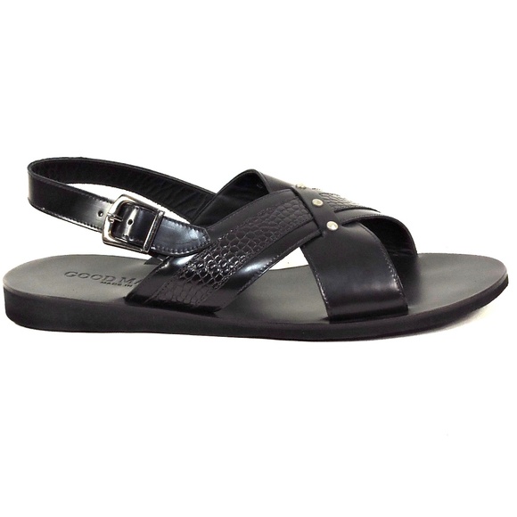 GOODMAN ?? MEN\'S BLACK SOFT LEATHER COMFORT FLAT SUMMER SANDALS main image 7